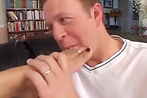 Gorgeous Juggy Brunette Shoves Foot In Dudes Mouth Then Gets Drilled On Couch