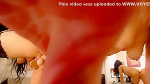 Happy Brunette Woman Playing Herself So Good
