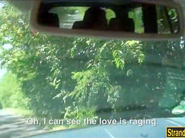 Hitchhiking couple picked up and fucking in the backseat