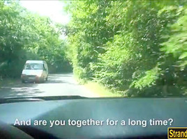 Hitchhiking couple picked up and fucking in the backseat