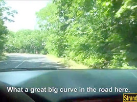 Hitchhiking couple picked up and fucking in the backseat
