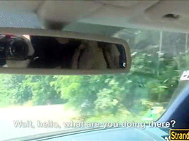 Hitchhiking couple picked up and fucking in the backseat