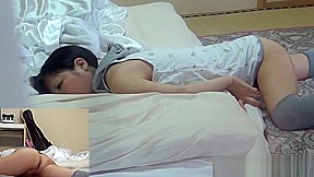 Horny asian babe rubbing