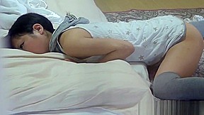 Horny asian babe rubbing