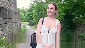 Horny big boobs Sandy Blue rides cock outdoor for money