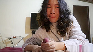 Hot Chinese girlfriend gives an oiled handjob POV