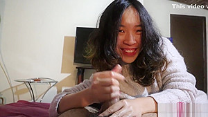 Hot Chinese girlfriend gives an oiled handjob POV