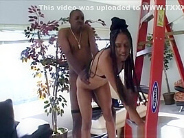 Hot black fuck with an electrician