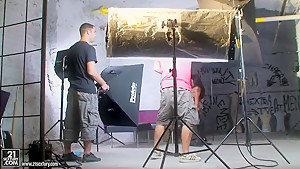 Hot model Cindy Dollar gets poses backstage