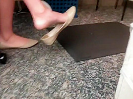 Incredible Barefoot Dangling of cute coworker AWESOME