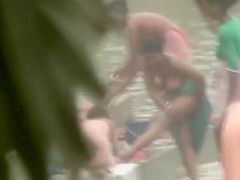 Indian wives wash their breasts