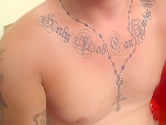 Inked straight thug makes his dick bust out a big load