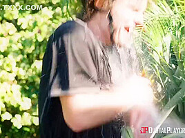 Is Bemusing Herself & Mans Cock Outside With Robby Echo And Maya Bijou