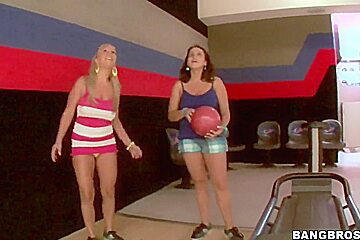 Jessica Moore and her girlfriend playing bowling