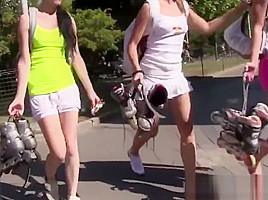 Lesbian teens 18+ fingered outdoors in groupsex
