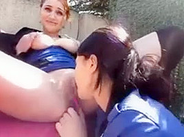 Lesbians from London have fun in the yard