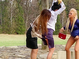 Lesbians pee on whore