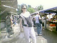Long dress upskirt in street market