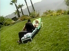 Lusty Blond With Enormous Rack Rides A Mutant Cock Outside