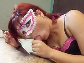 Masked babe sucking cock and riding it