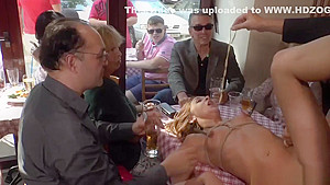 Naked petite babe disgraced in public