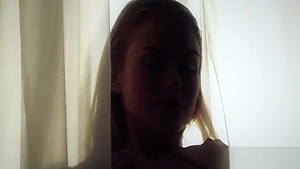 Naughty blonde masturbates as she walks around her apartment