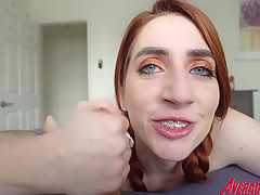 Nerdy Red Head Step sister With Braces Gives Step Brother Sloppy Blowjob
