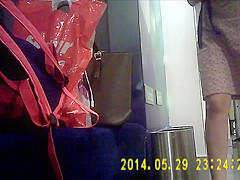 Office woman in very shiny tan pantyhose