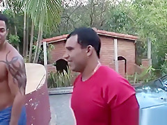 Outdoor euro barebacked by dominant muscle