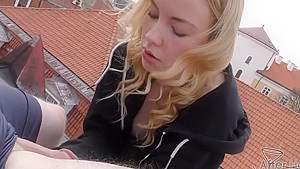 PUBLIC ROOFTOP BLOWJOB FROM TINY BLONDE 18 YEAR OLD SPINNER IN EUROPE CUM
