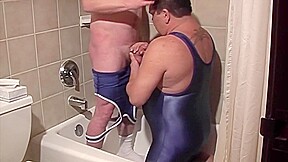 Piss session for Step daddy fetish clothed in bathroom - CrunchBoy