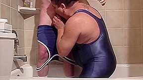 Piss session for Step daddy fetish clothed in bathroom - CrunchBoy