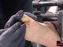 Poor BDSM Ebony babe feet whipped by rough CMNF master