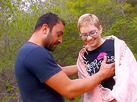 Quickie with chubby blonde in the forest