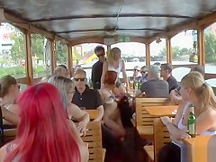 Redhead slut gets facials on a boat