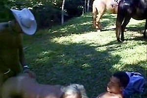 Riding a Shemale Blond shemale fucked by two black guys