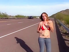 Roadside flashing girl