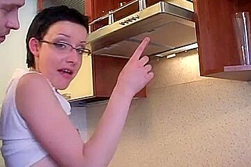 Short Haired Quickie Fuck In Kitchen