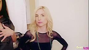 Skinny blonde teen 18+ with tiny tits is about to have a casual threesome with friends