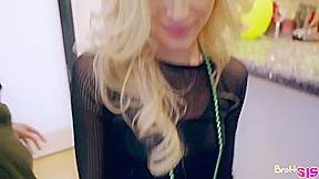 Skinny blonde teen 18+ with tiny tits is about to have a casual threesome with friends