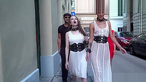 Slaves in white dresses fucking in public