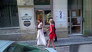 Slaves in white dresses fucking in public