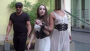 Slaves in white dresses fucking in public