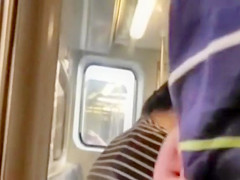 Stroking his small penis on the train