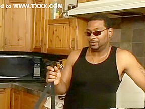 Submissive blonde slut with big hooters gets gangbanged in the kitchen