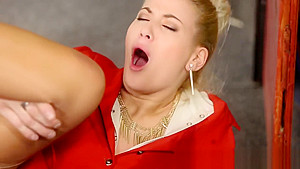 Sucking glam clothed slut