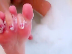 Swarthy Spanish Girl Soapy Foot Fetish Scene In Bathtub