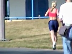 Sweet blonde in candid tight shorts is running so fast 01p