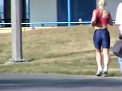 Sweet blonde in candid tight shorts is running so fast 01p