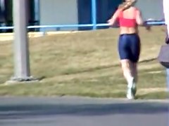 Sweet blonde in candid tight shorts is running so fast 01p